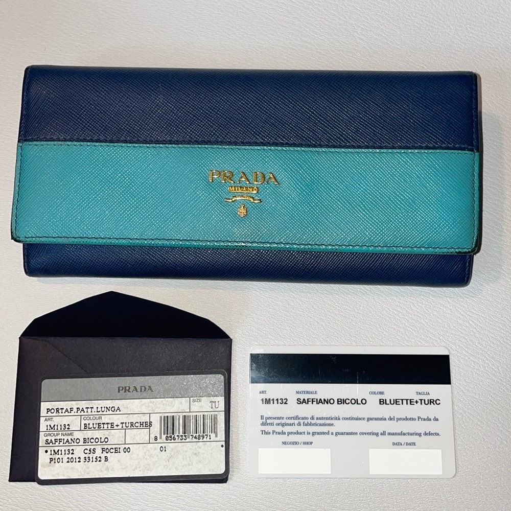 Authentic PRADA 2 color long wallet blue preowned